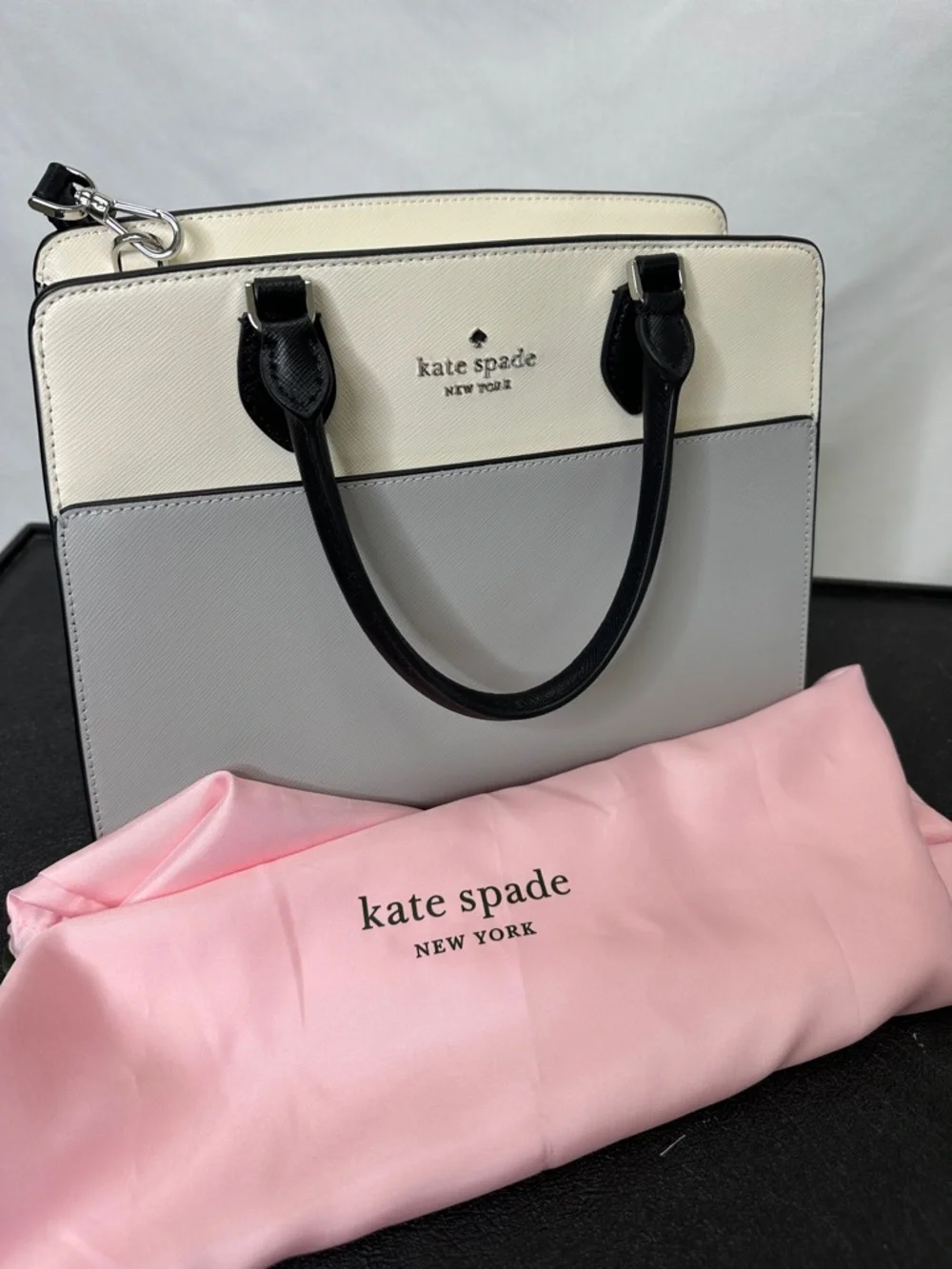 kate spade Two-Tone Leather Satchel in White, Gray & Black